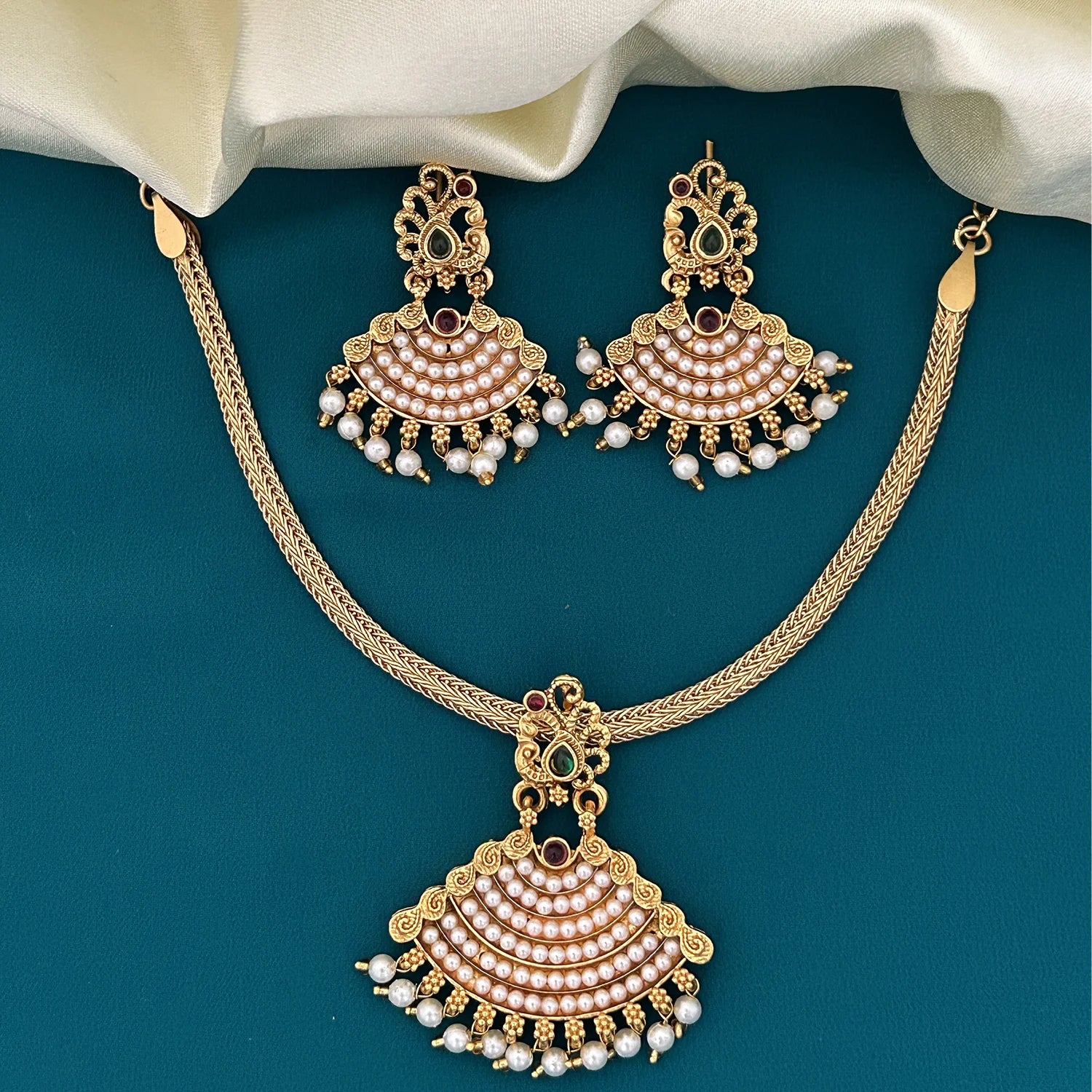 Temple Pearl Gold Plated Designer Choker Set