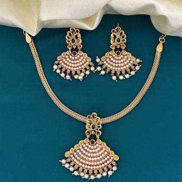 Temple Pearl Gold Plated Designer Choker Set