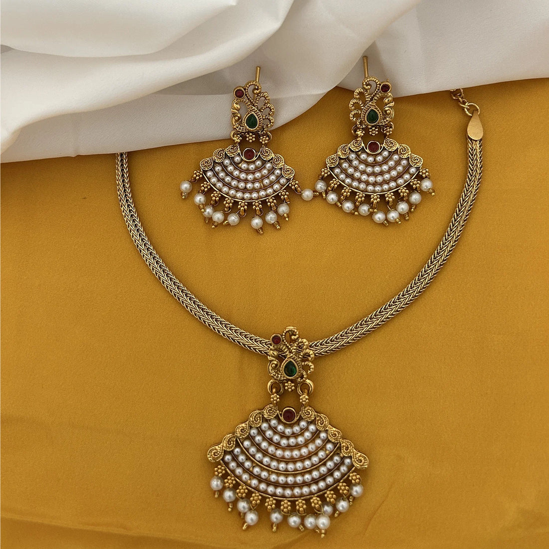 Temple Pearl Gold Plated Designer Choker Set