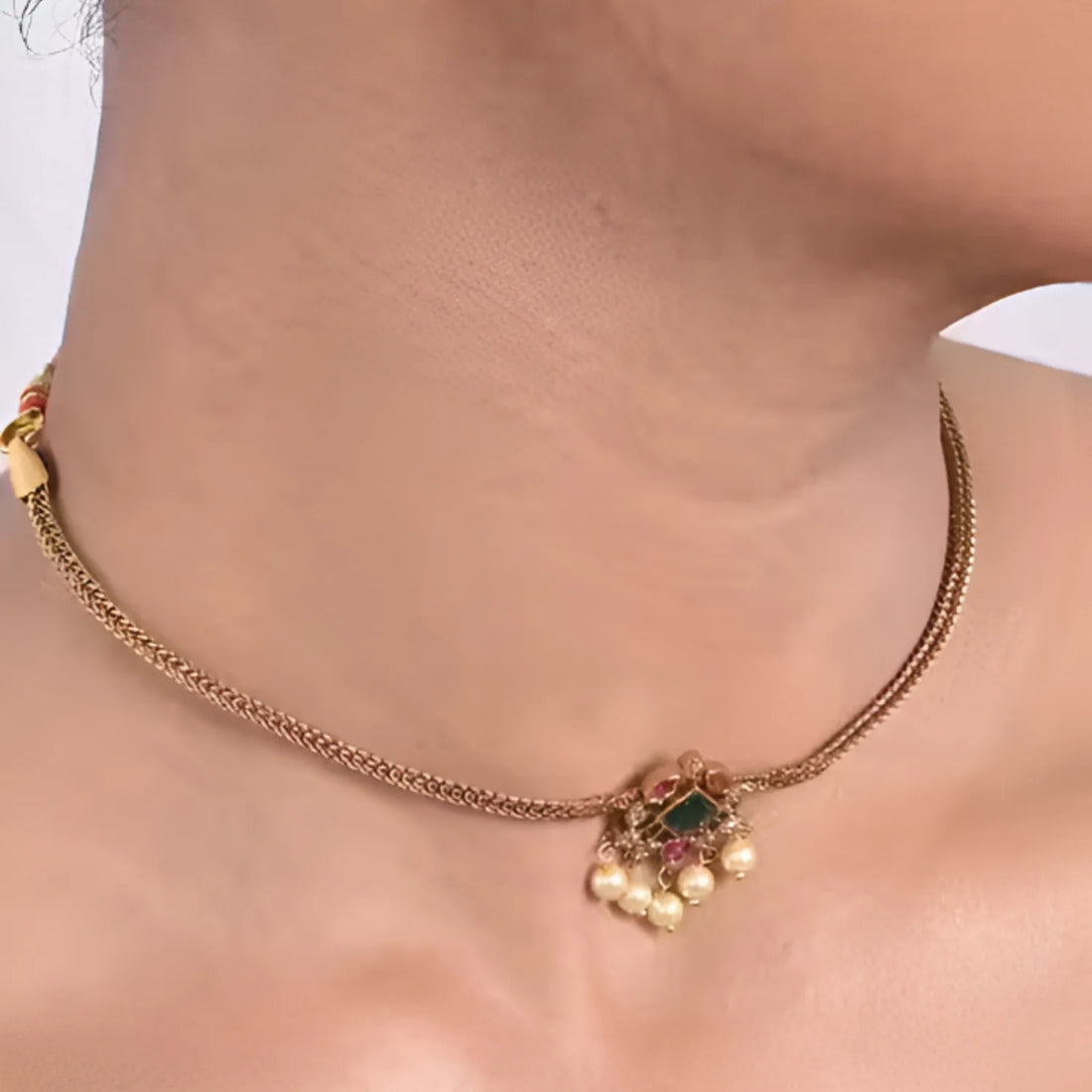 Minimal Multicolor Stone Gold Plated Choker Set