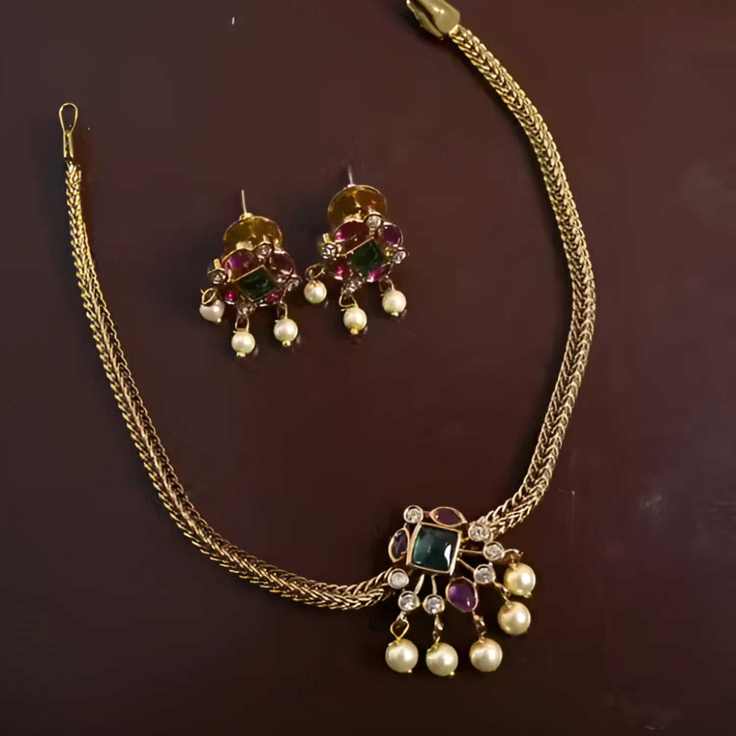 Minimal Multicolor Stone Gold Plated Choker Set