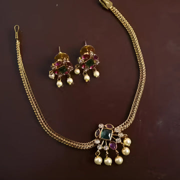 Minimal Multicolor Stone Gold Plated Choker Set