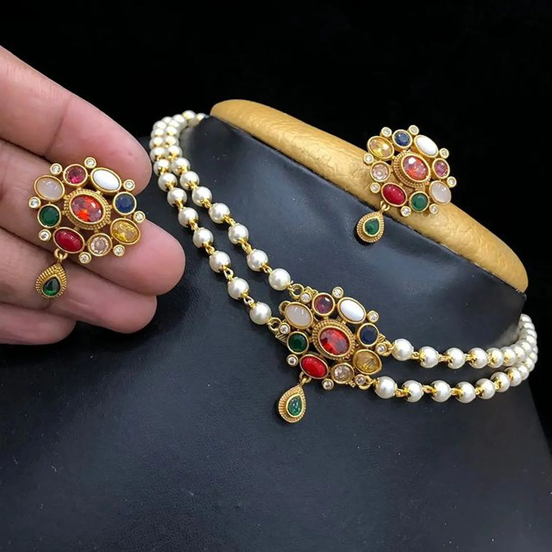 Multicolor Pearl Mala Gold Plated Choker Set