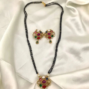 Designer Mangalsutra Pendant Set with Multicolor Stones