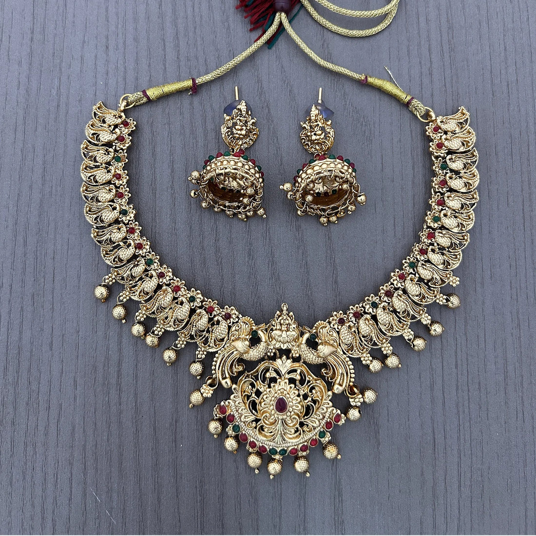 Antique Lakshmi Temple Gold Plated South Indian Necklace Set