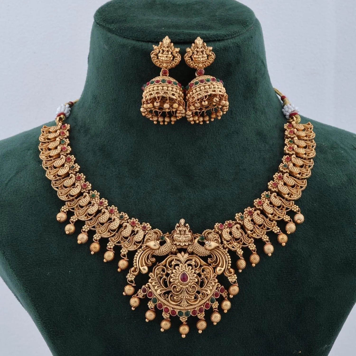 Antique Lakshmi Temple Gold Plated South Indian Necklace Set
