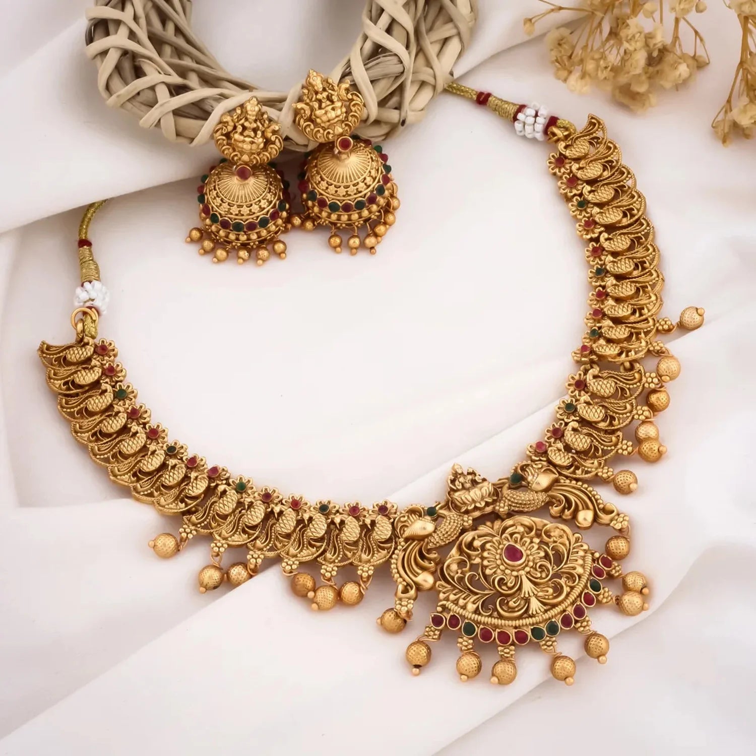 Antique Lakshmi Temple Gold Plated South Indian Necklace Set