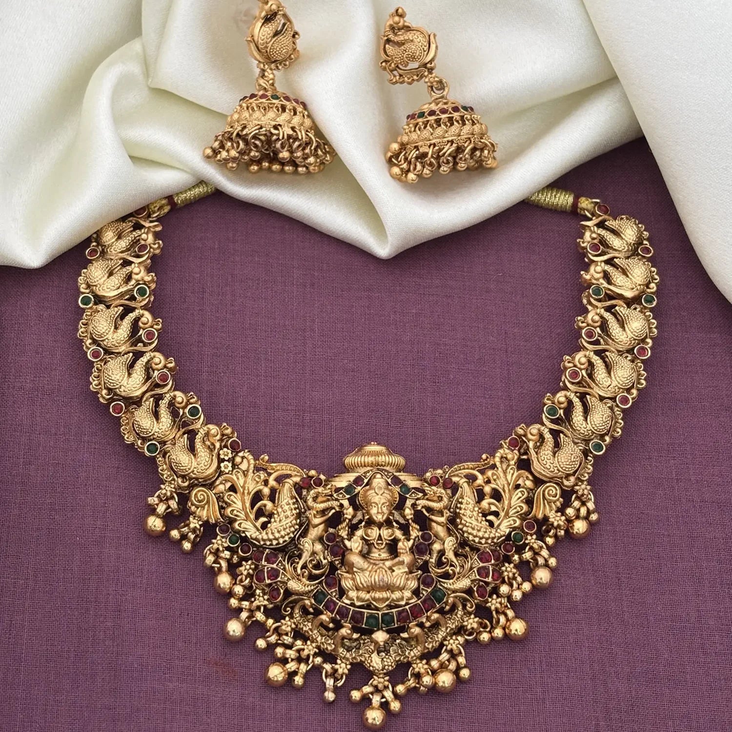 Lakshmi Peacock Antique Gold South Indian Necklace Set