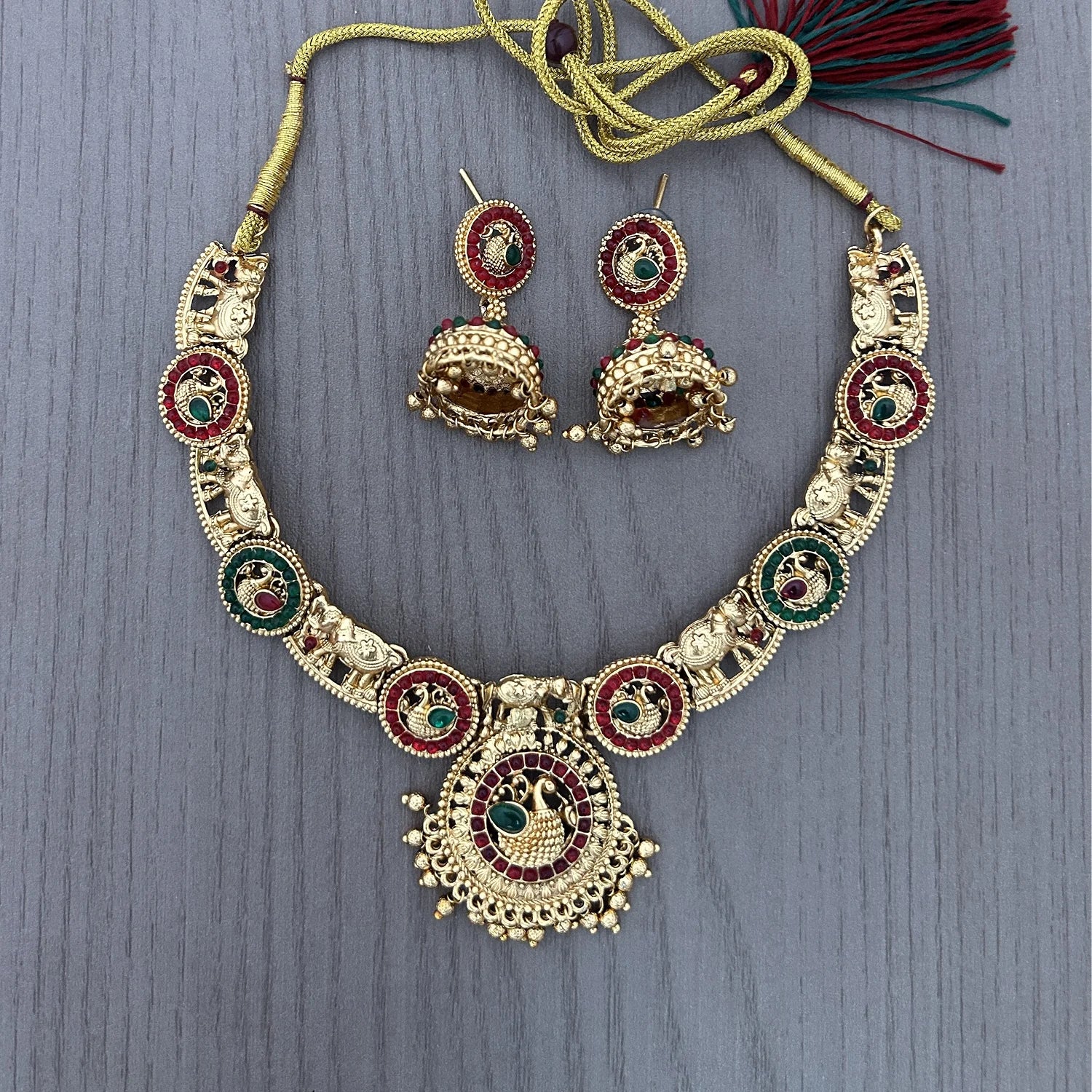 Temple Peacock Gold Plated South Indian Necklace Set