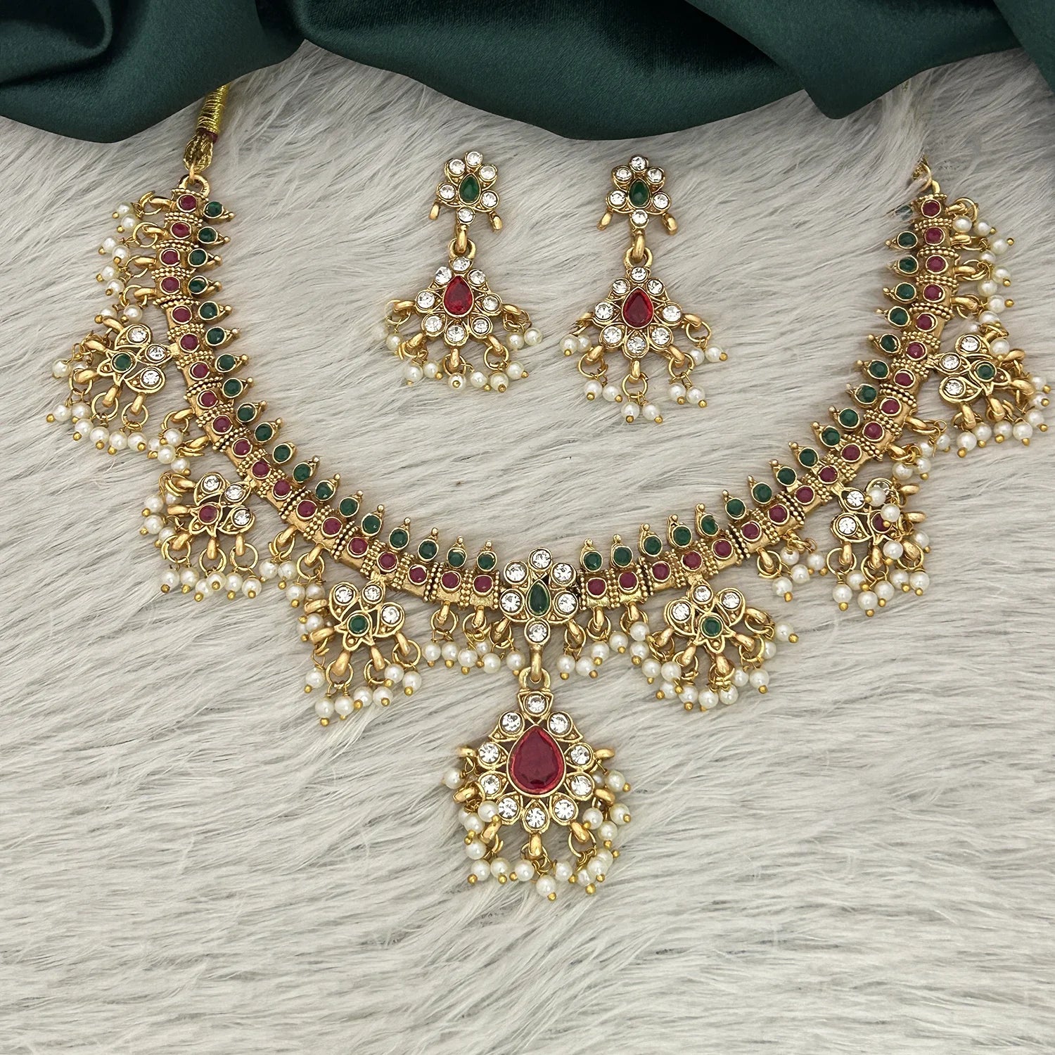 Pearl Drop Temple South Indian Necklace Set