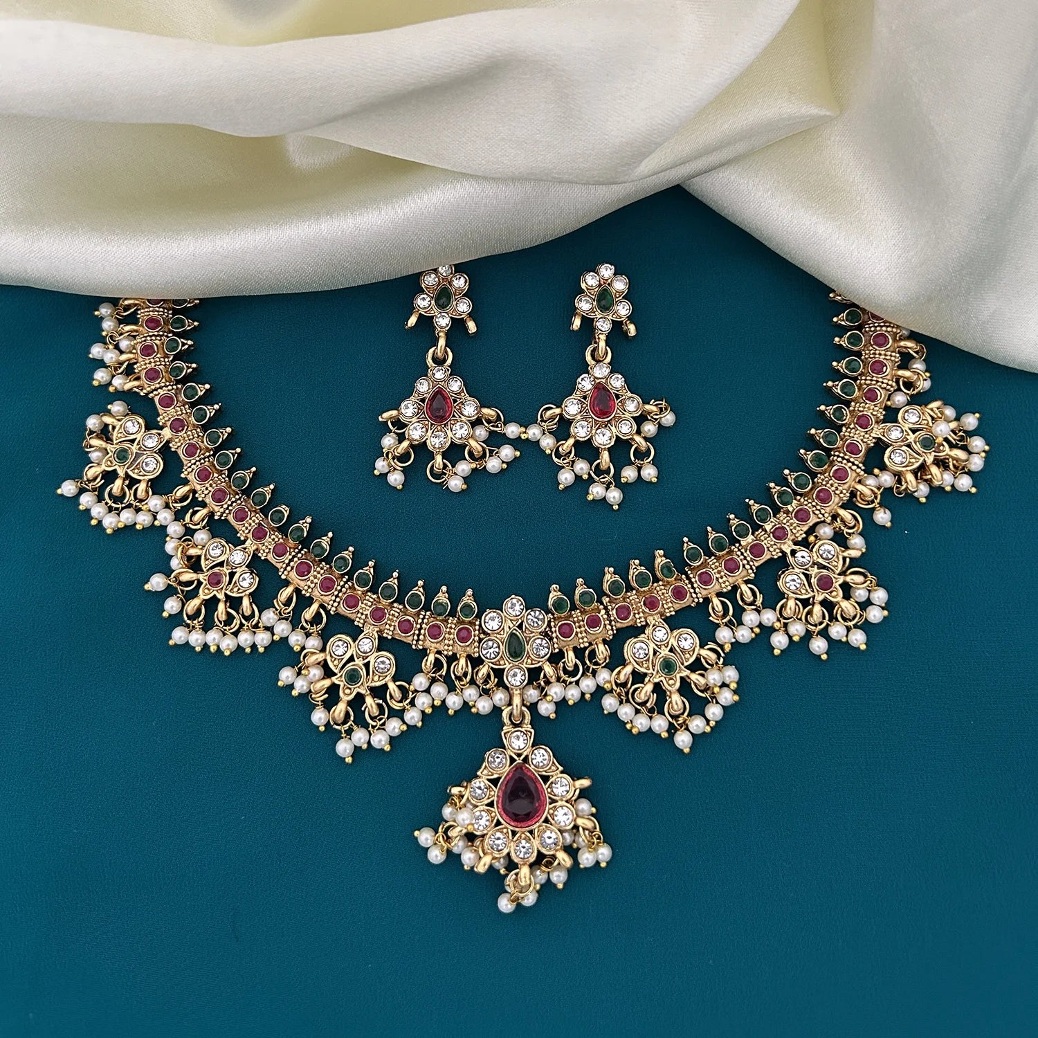 Pearl Drop Temple South Indian Necklace Set