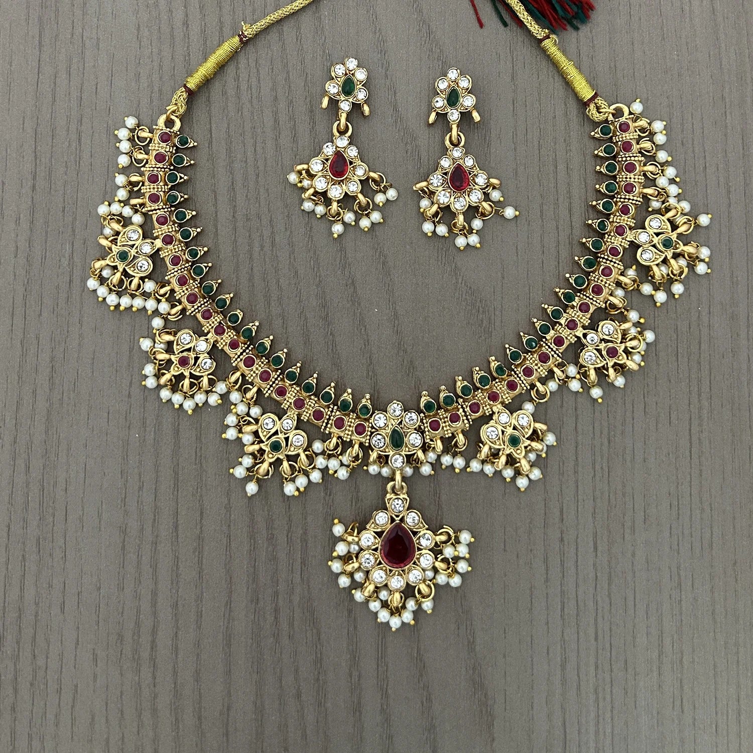 Pearl Drop Temple South Indian Necklace Set