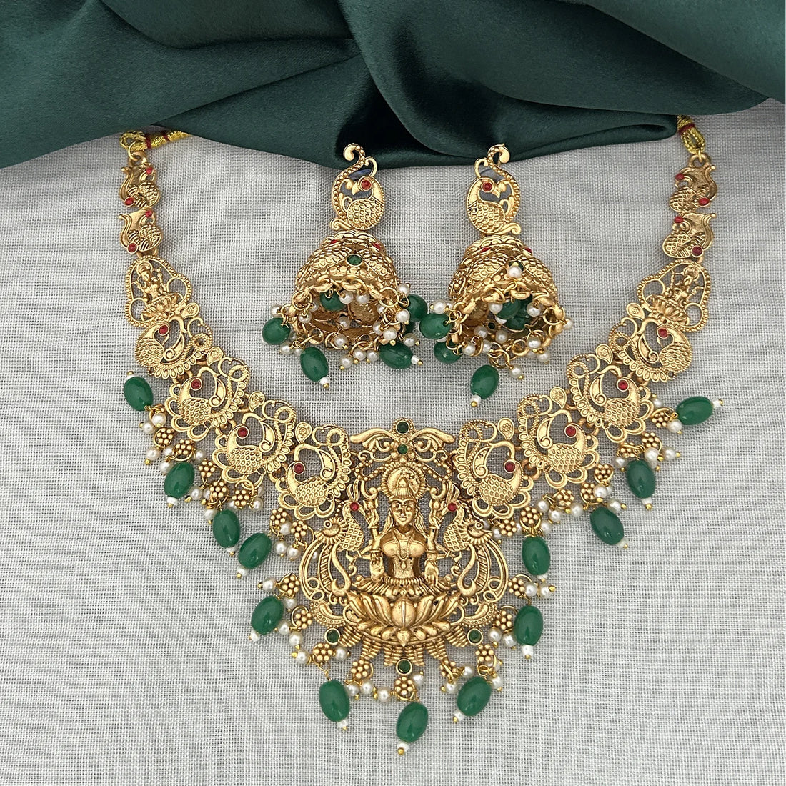 Lakshmi Temple Gold Plated South Indian Necklace Set