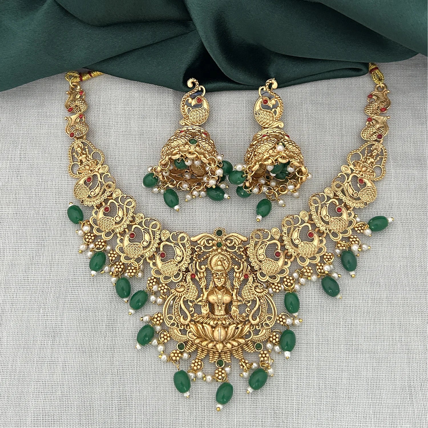 Lakshmi Temple Gold Plated South Indian Necklace Set
