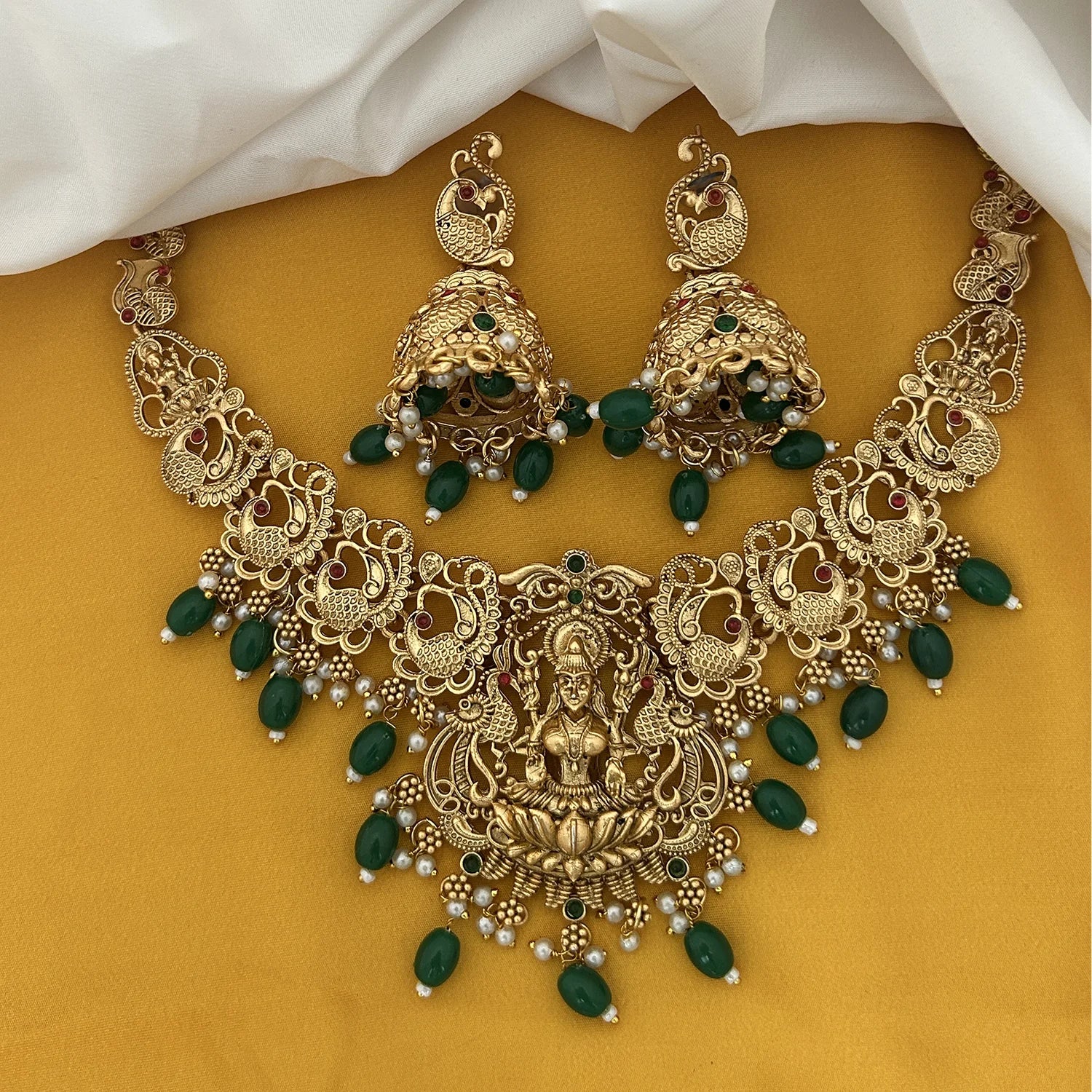 Lakshmi Temple Gold Plated South Indian Necklace Set