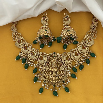 Lakshmi Temple Gold Plated South Indian Necklace Set