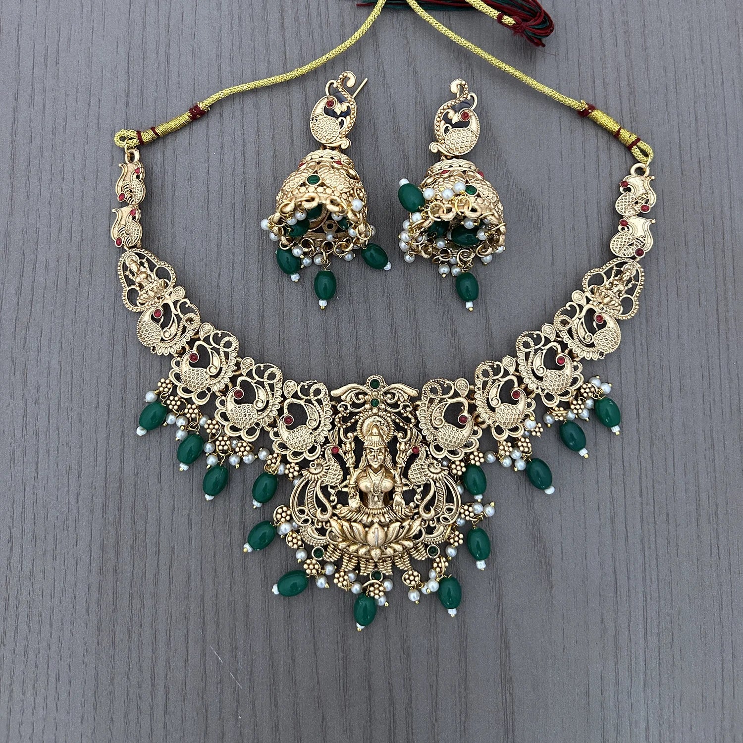 Lakshmi Temple Gold Plated South Indian Necklace Set