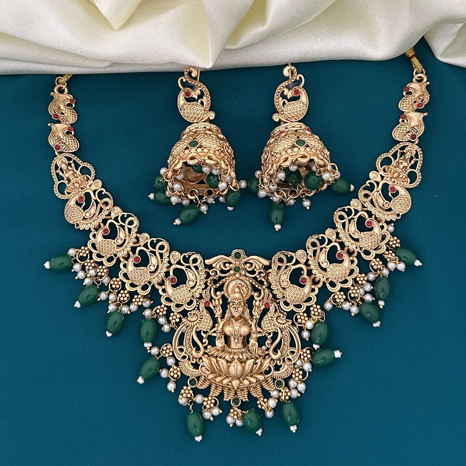Lakshmi Temple Gold Plated South Indian Necklace Set