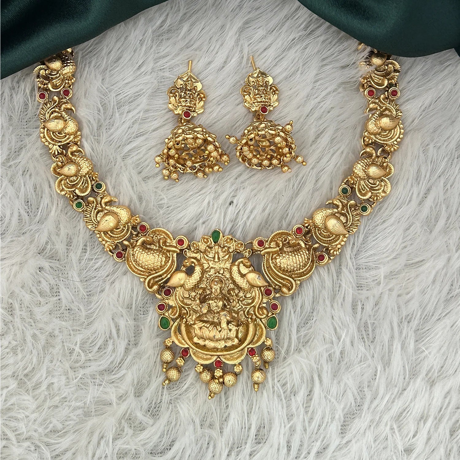 Lakshmi Peacock Gold Plated South Indian Necklace Set