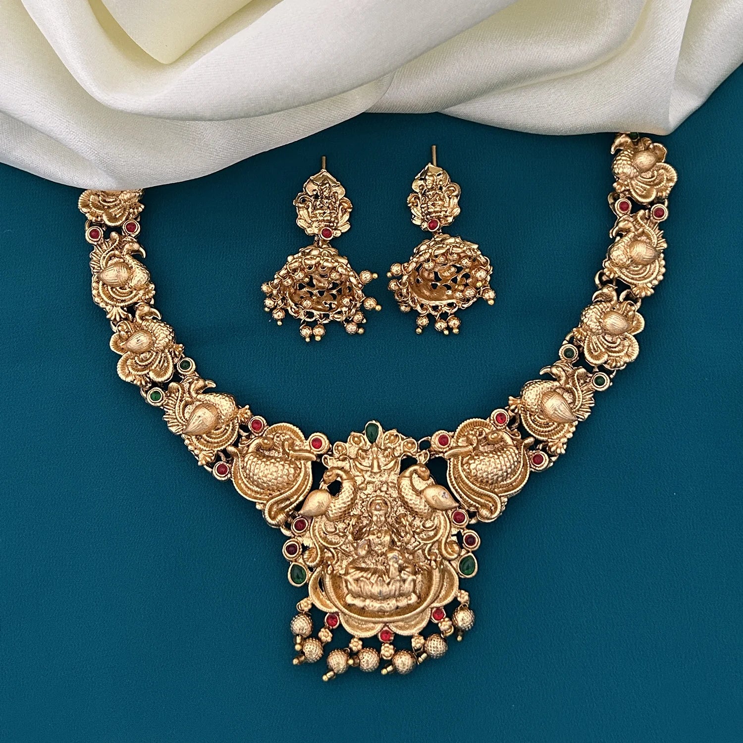 Lakshmi Peacock Gold Plated South Indian Necklace Set