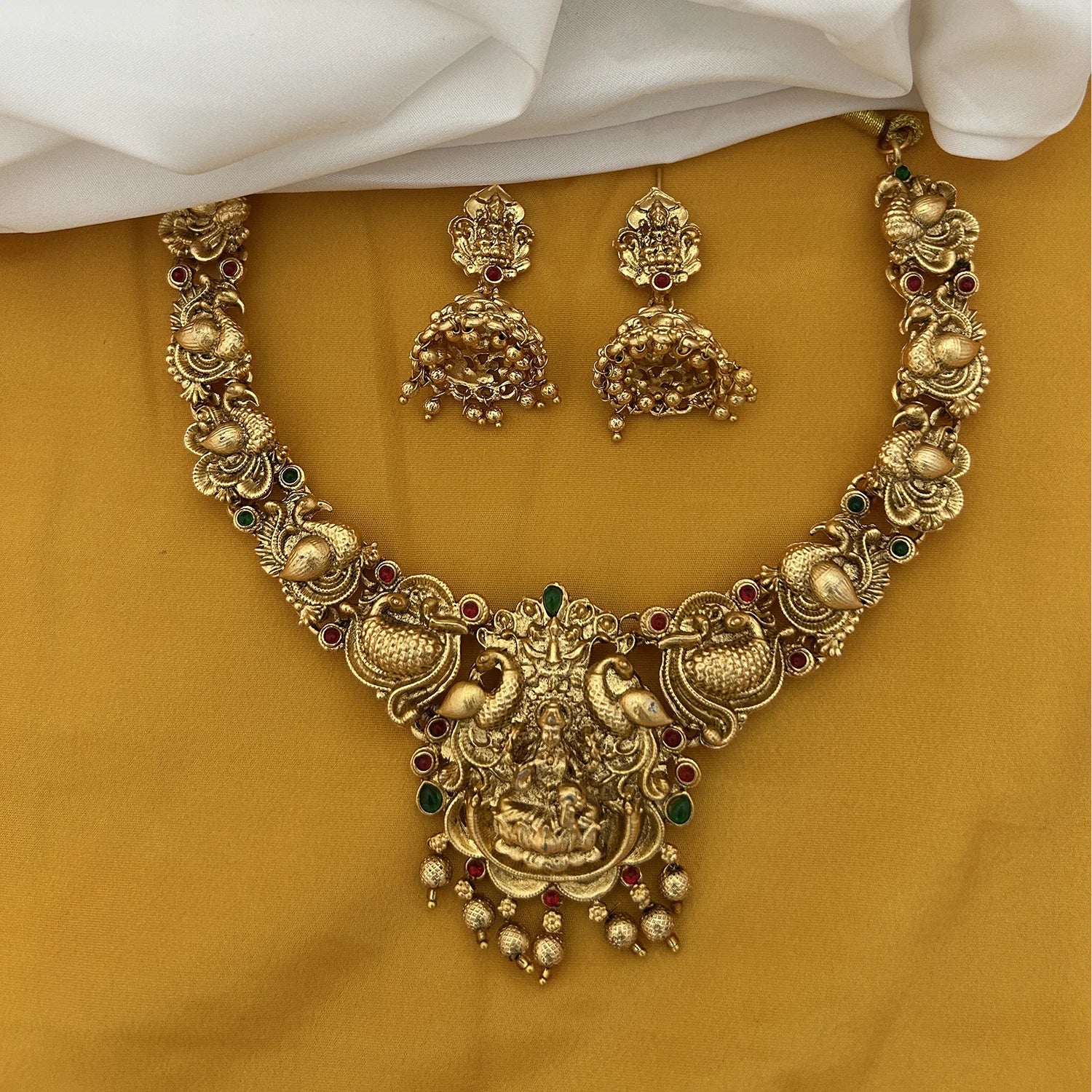 Lakshmi Peacock Gold Plated South Indian Necklace Set