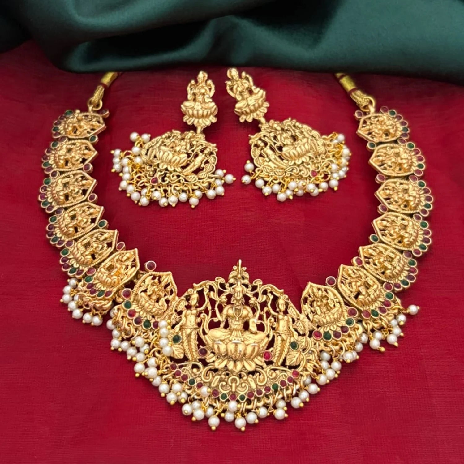 Lakshmi Temple Antique Gold South Indian Necklace Set