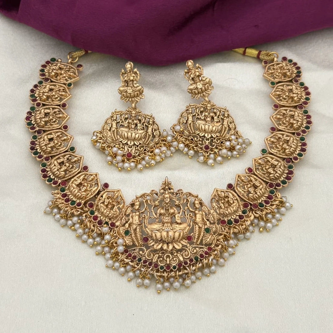 Lakshmi Temple Antique Gold South Indian Necklace Set