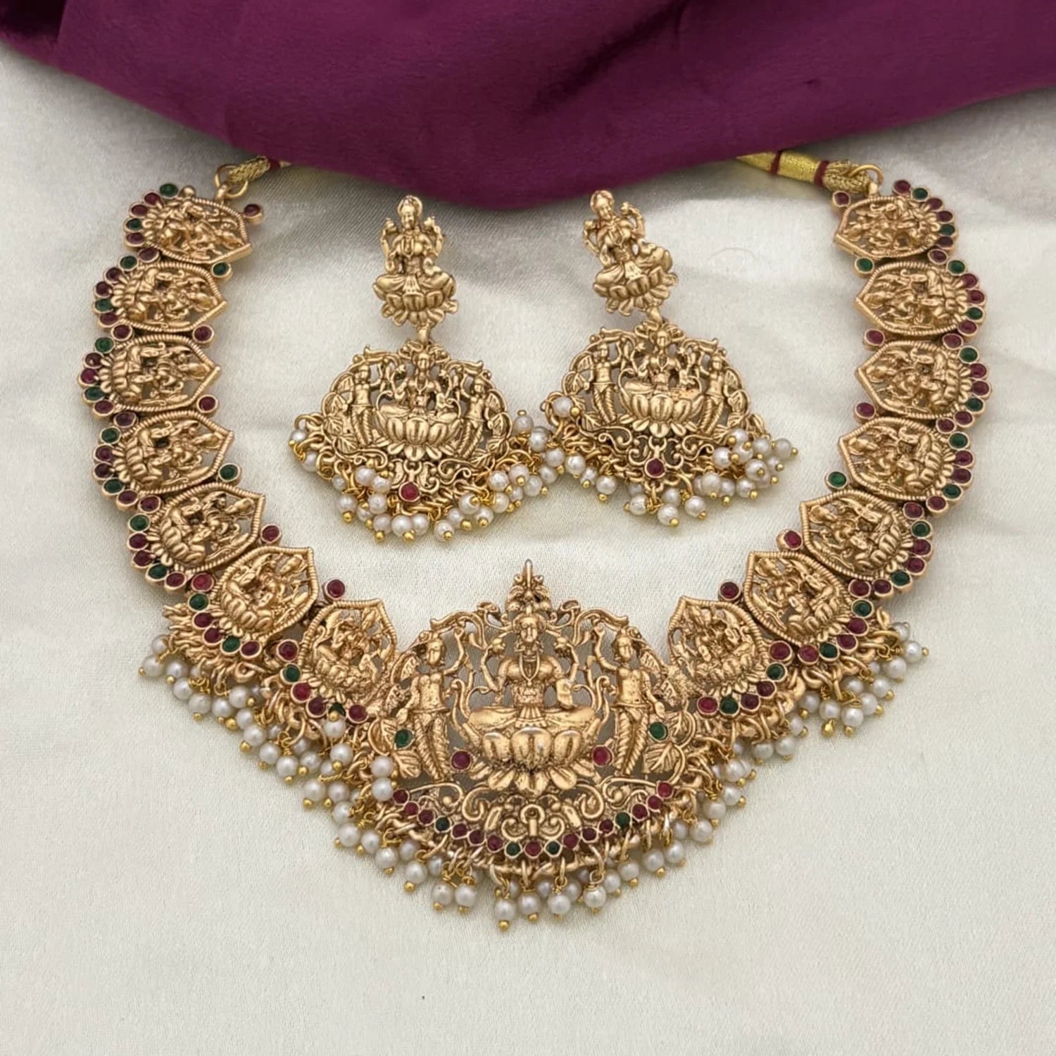 Lakshmi Temple Antique Gold South Indian Necklace Set