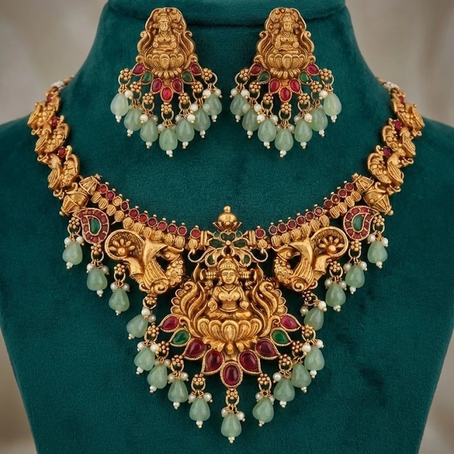 Lakshmi Temple South Indian Gold Plated Necklace Set