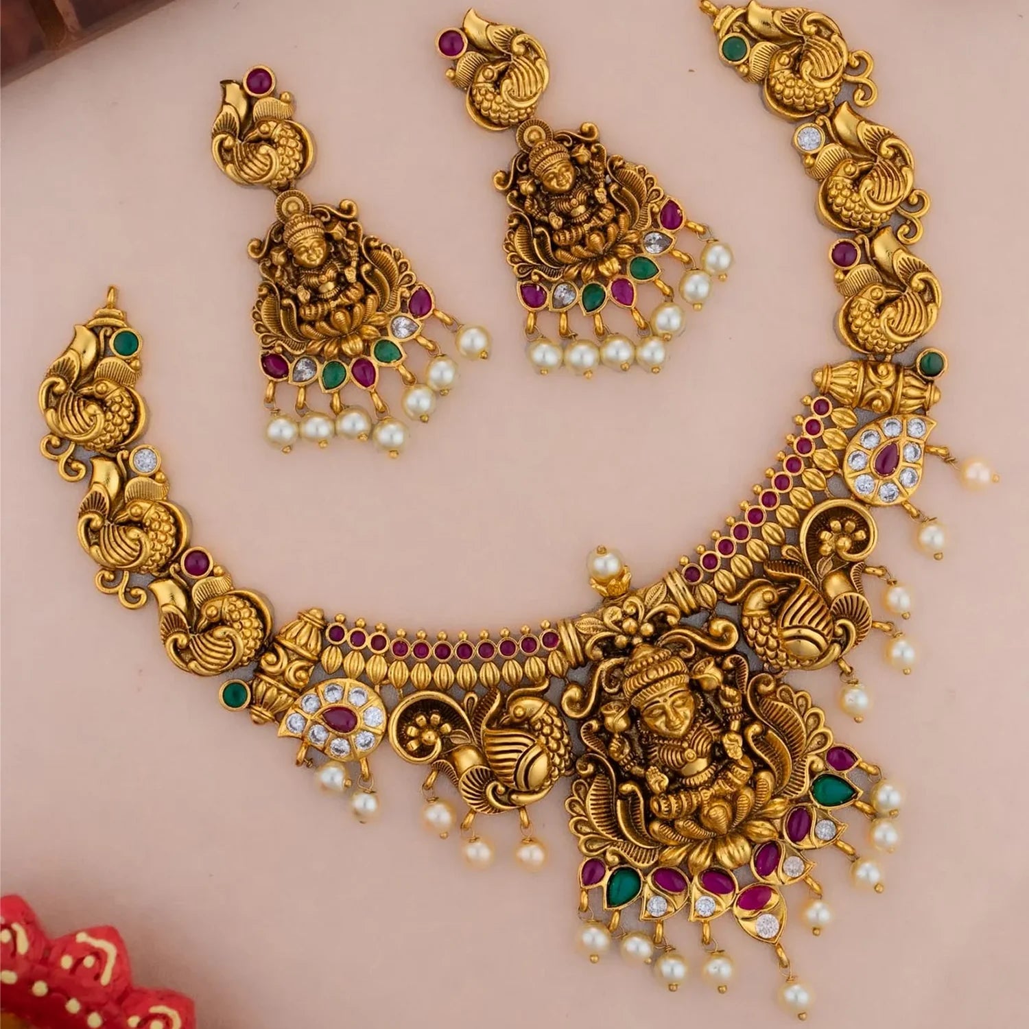 Lakshmi Temple South Indian Gold Plated Necklace Set