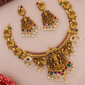 Lakshmi Temple South Indian Gold Plated Necklace Set