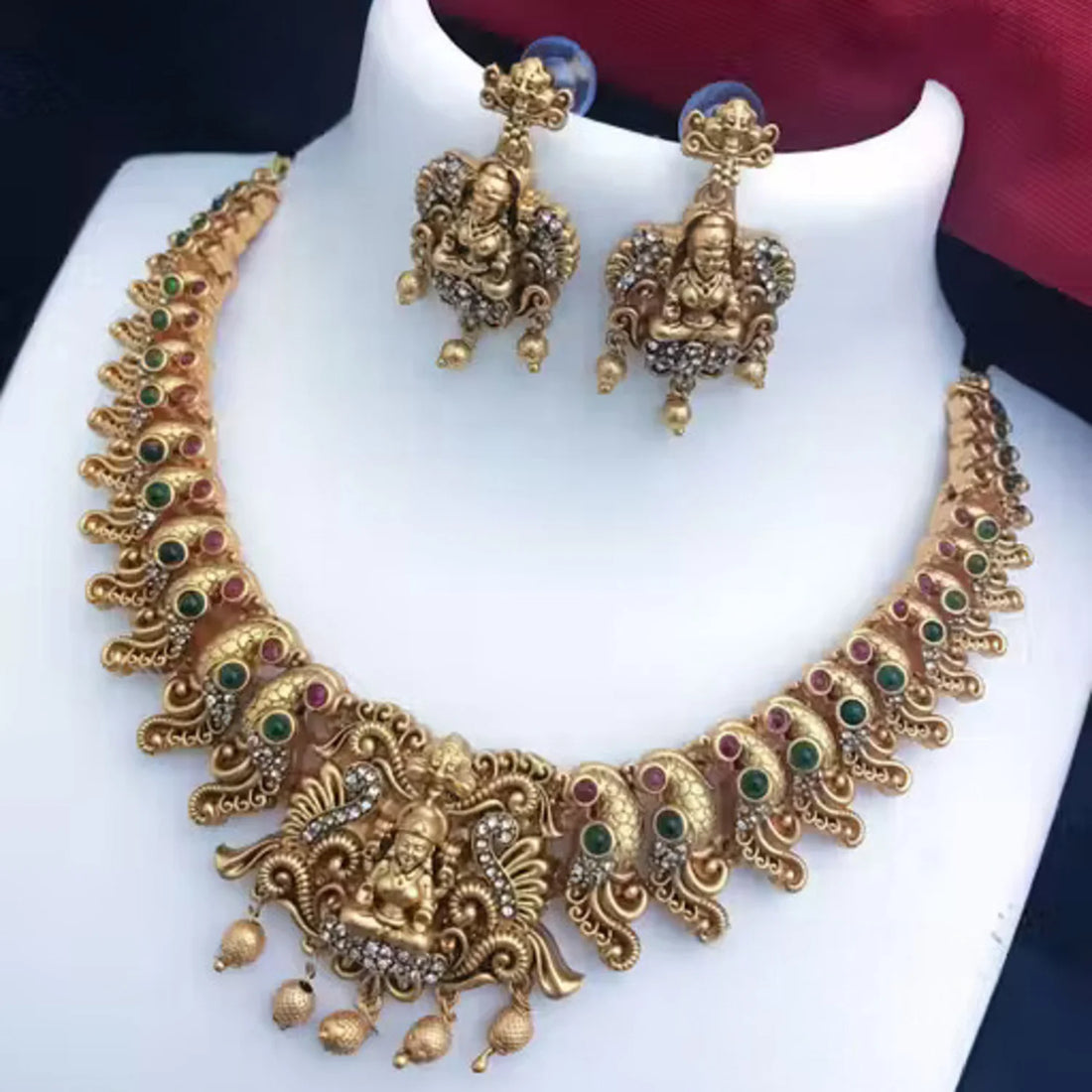 Temple Lakshmi Gold Plated South Indian Necklace Set