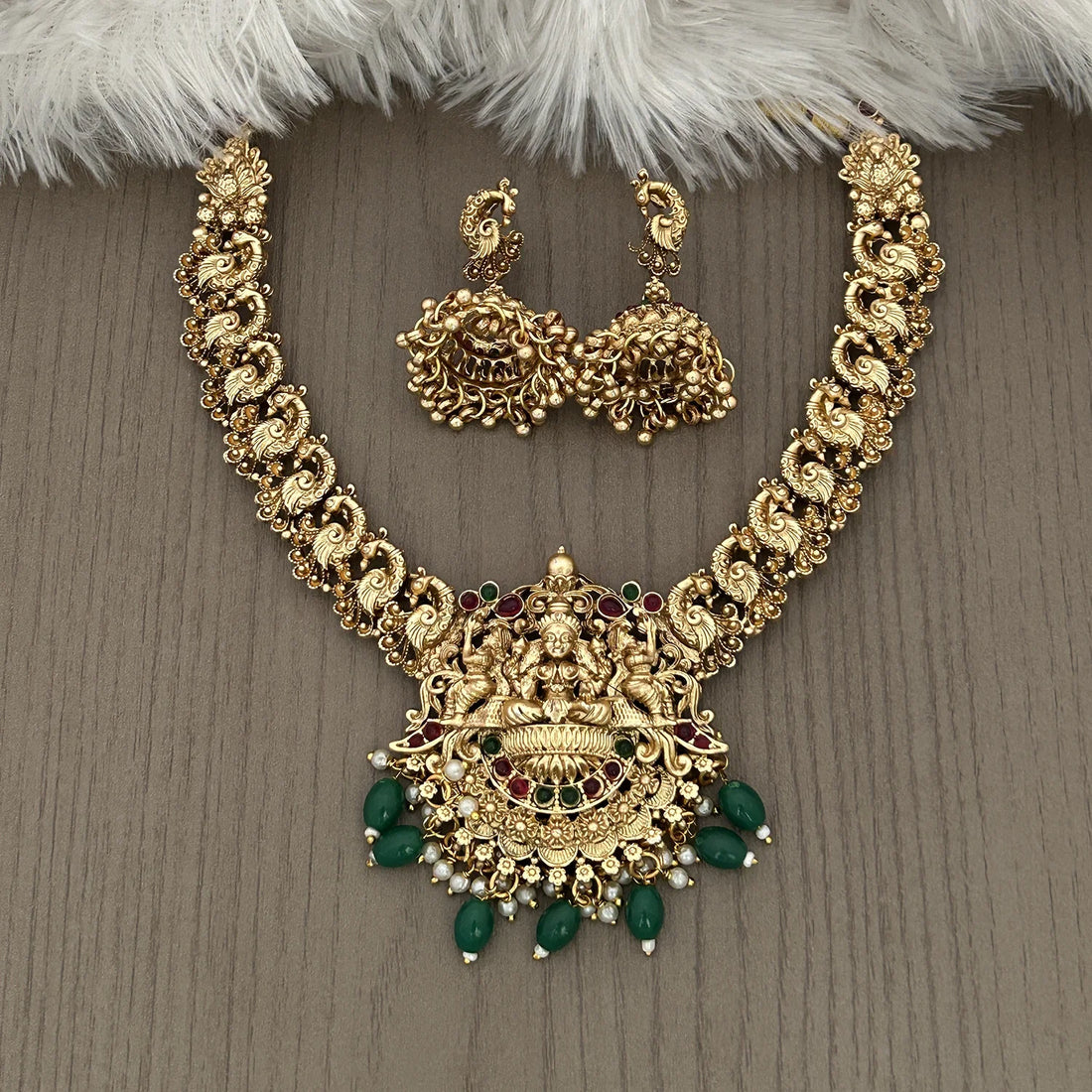 Lakshmi Peacock Temple Gold Plated South Indian Necklace Set