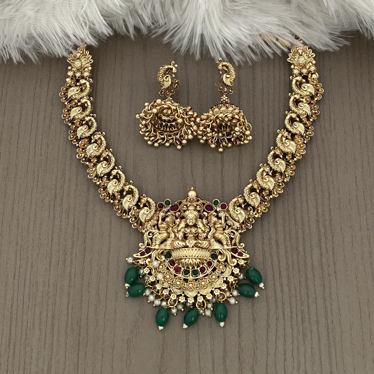 Lakshmi Peacock Temple Gold Plated South Indian Necklace Set