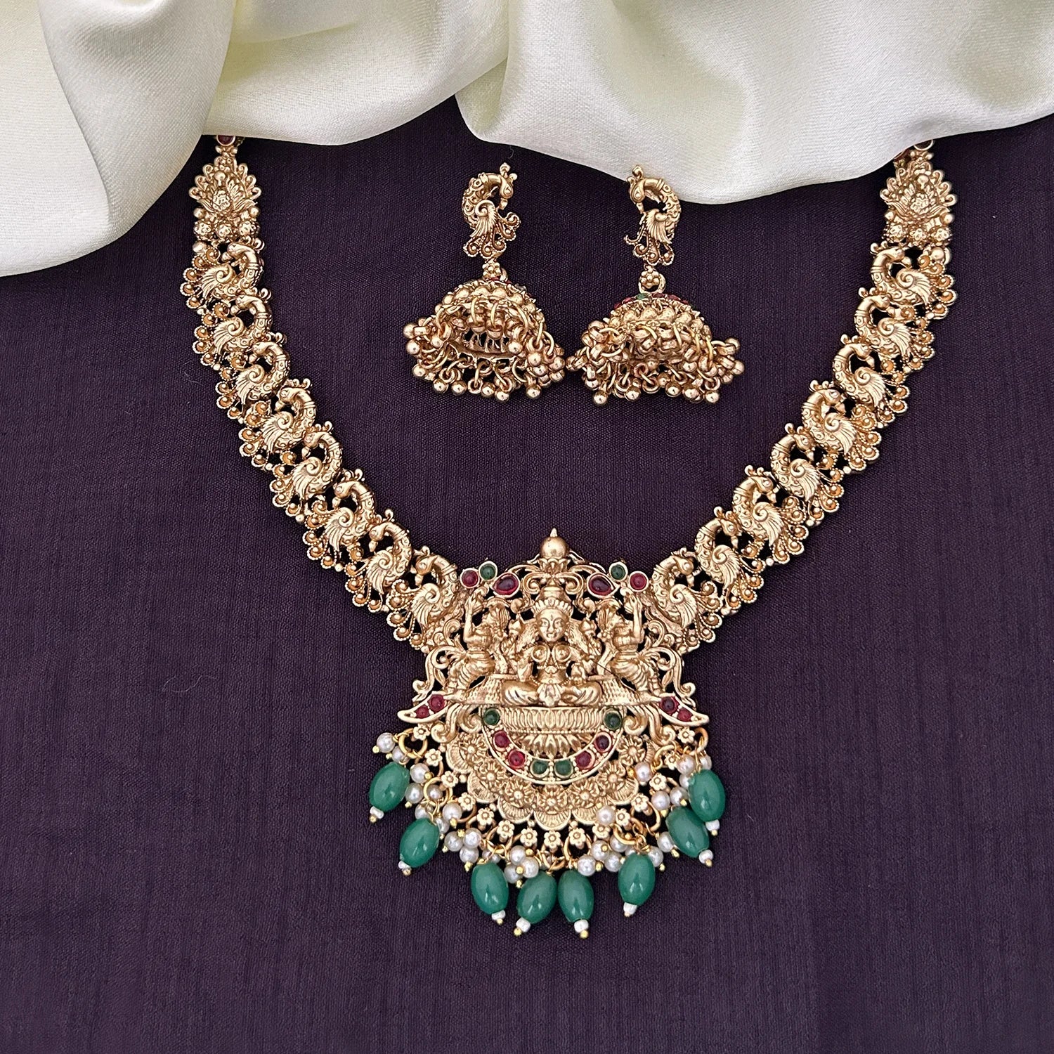 Lakshmi Peacock Temple Gold Plated South Indian Necklace Set