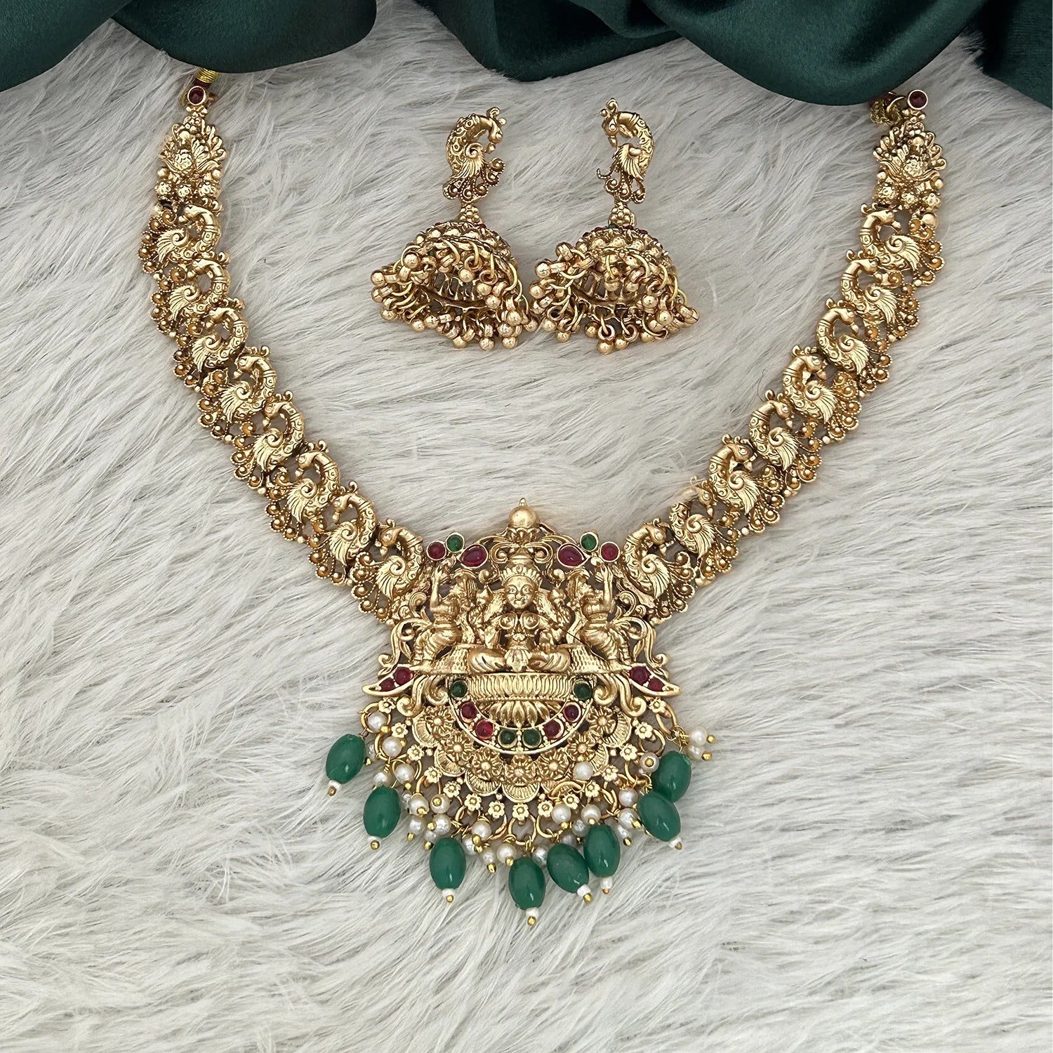 Lakshmi Peacock Temple Gold Plated South Indian Necklace Set