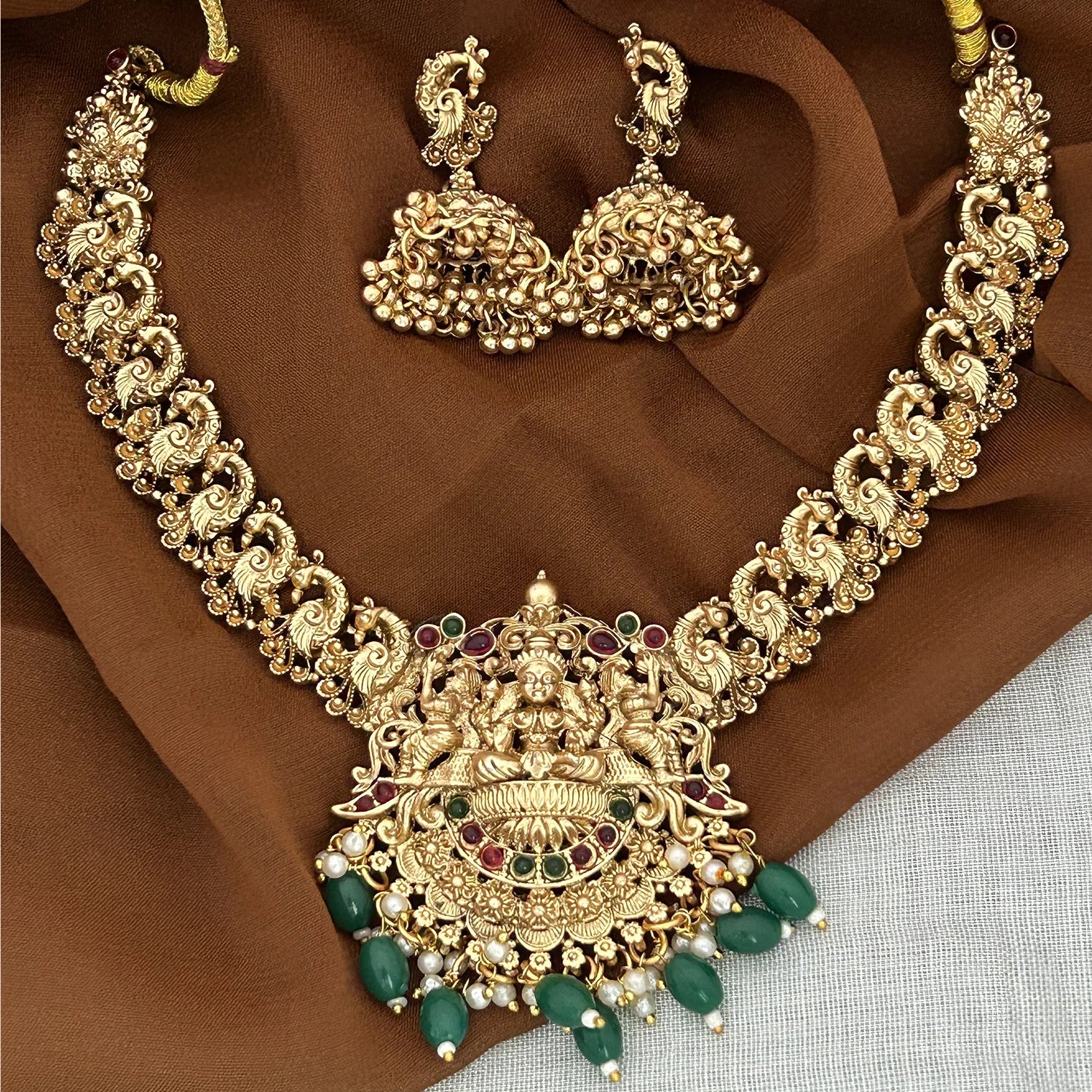 Lakshmi Peacock Temple Gold Plated South Indian Necklace Set