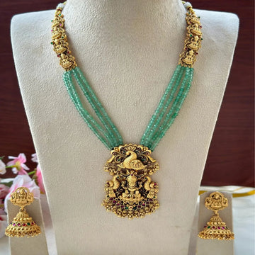 Lakshmi Peacock Green Beads South Indian Long Haram