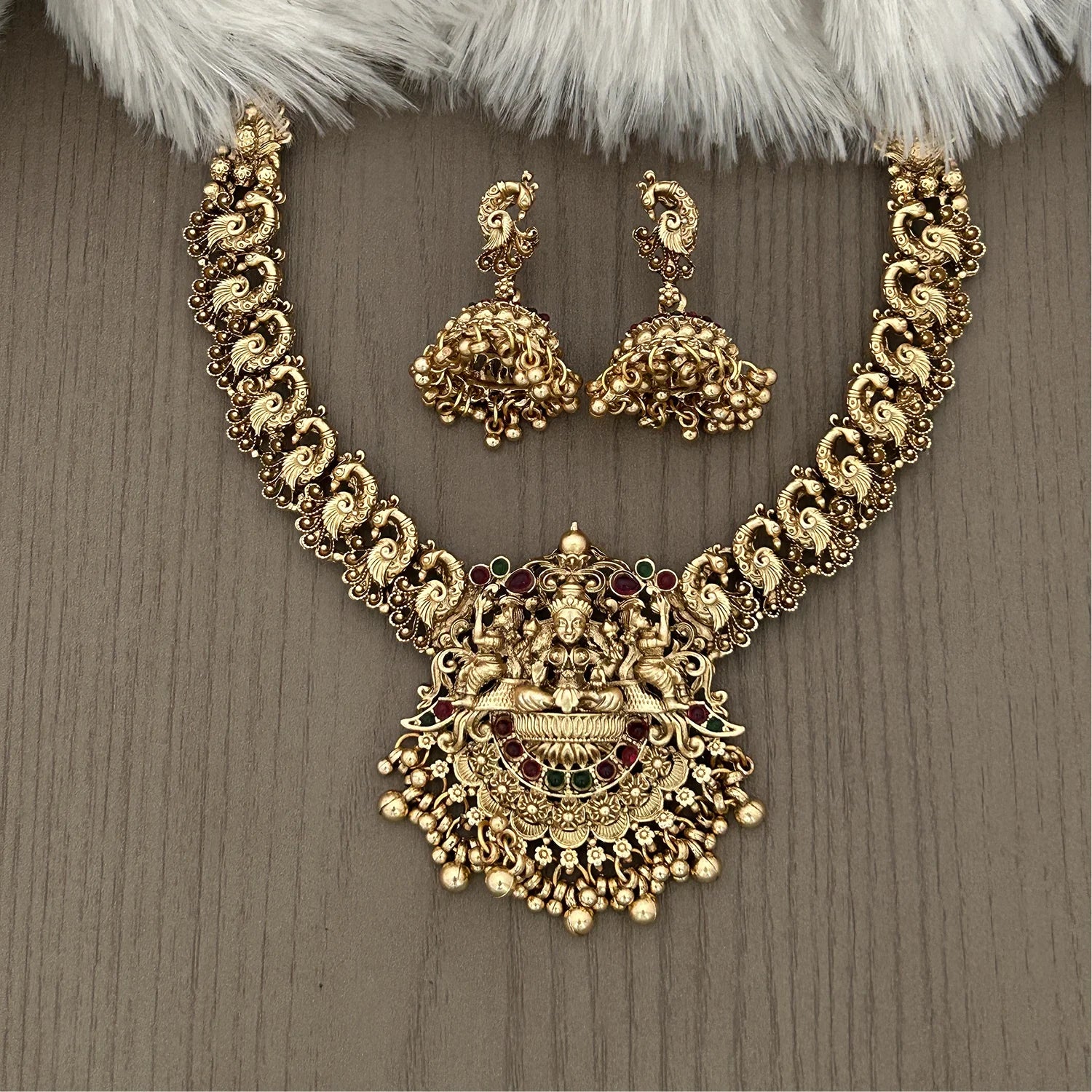 Lakshmi Temple Antique Gold Choker Necklace Set
