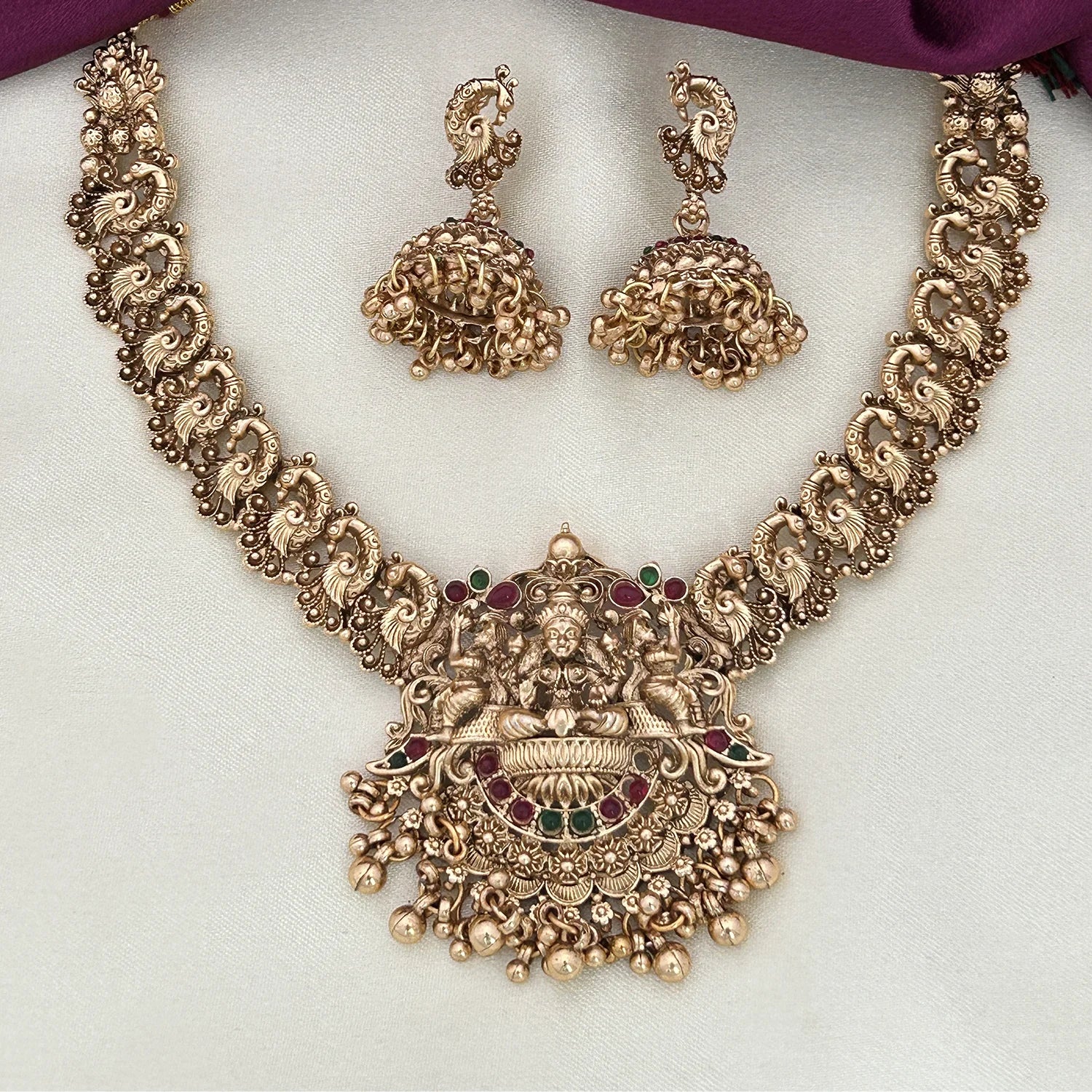 Lakshmi Temple Antique Gold Choker Necklace Set