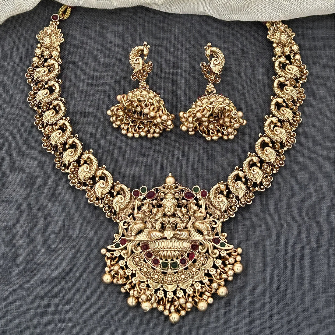 Lakshmi Temple Antique Gold Choker Necklace Set