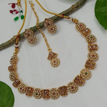 Pearl Floral Antique Gold South Indian Necklace Set