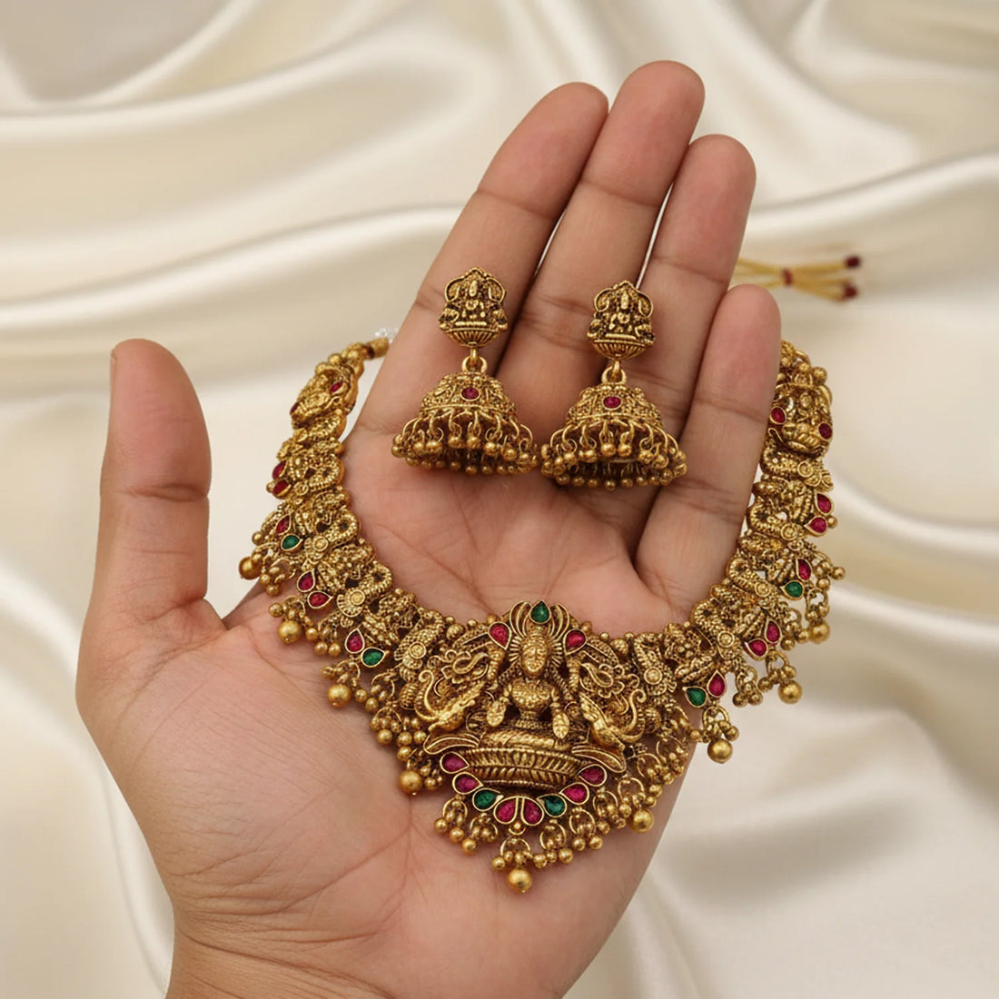 Lakshmi Temple Bridal Antique Gold Necklace Set
