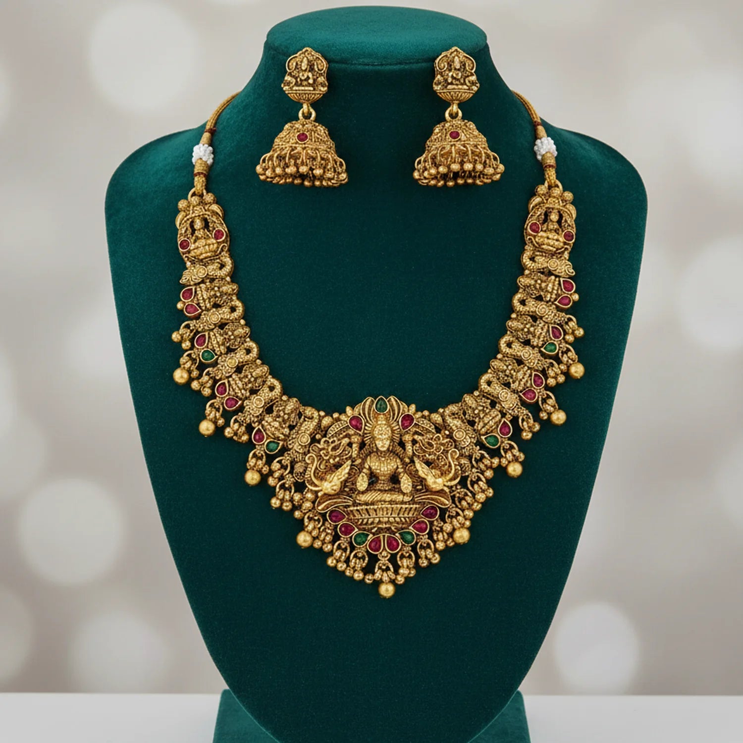 Lakshmi Temple Bridal Antique Gold Necklace Set
