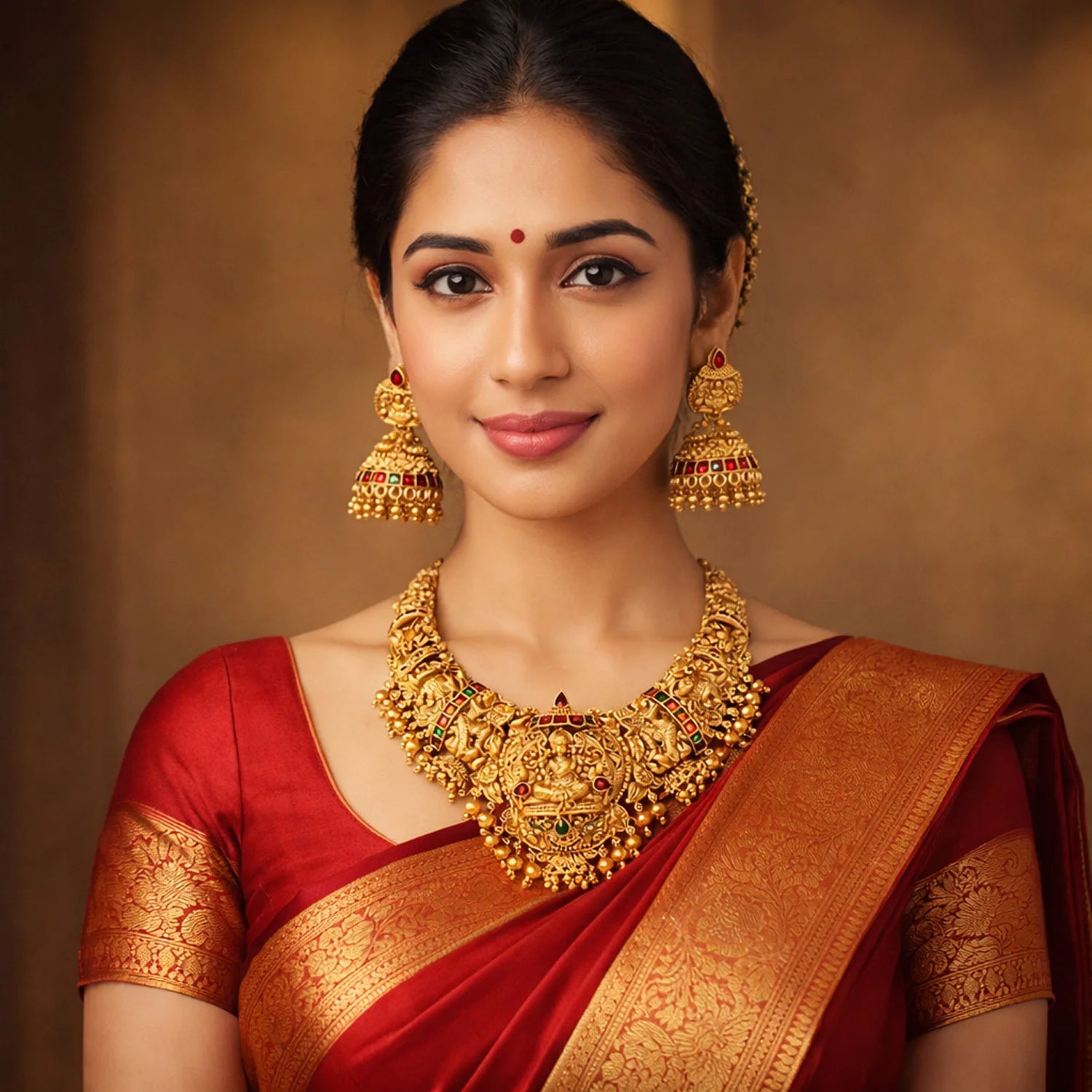 Lakshmi Temple Antique Gold South Indian Necklace Set
