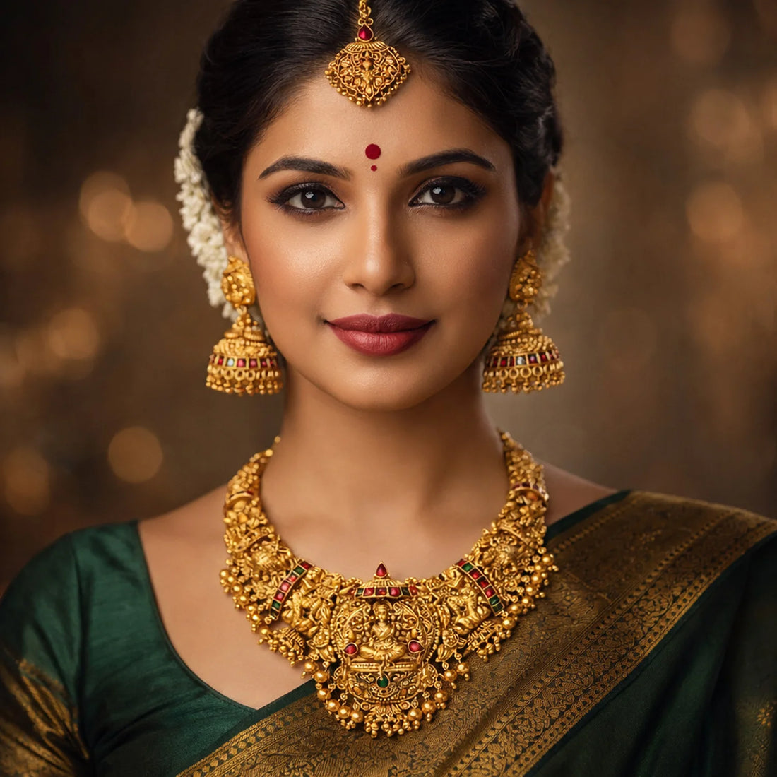 Lakshmi Temple Antique Gold South Indian Necklace Set