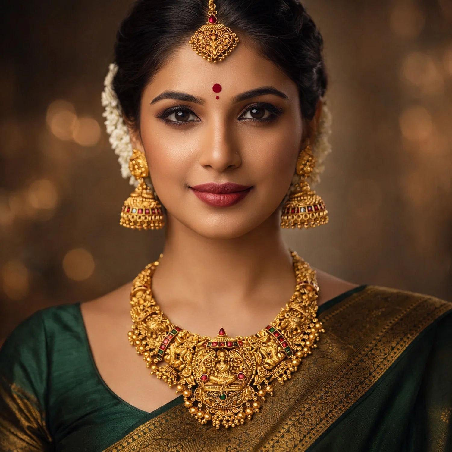 Lakshmi Temple Antique Gold South Indian Necklace Set