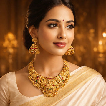 Lakshmi Temple Antique Gold South Indian Necklace Set