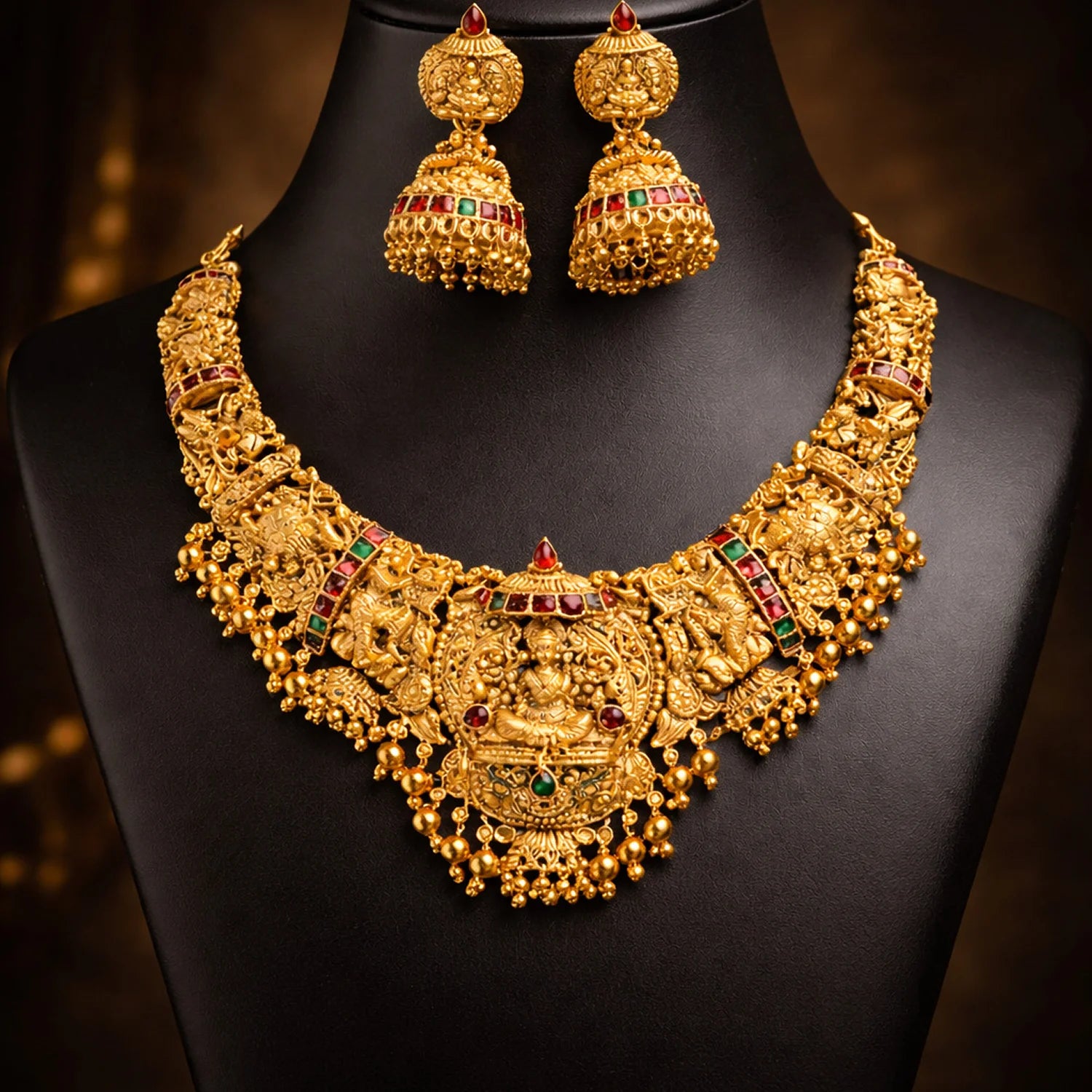 Lakshmi Temple Antique Gold South Indian Necklace Set