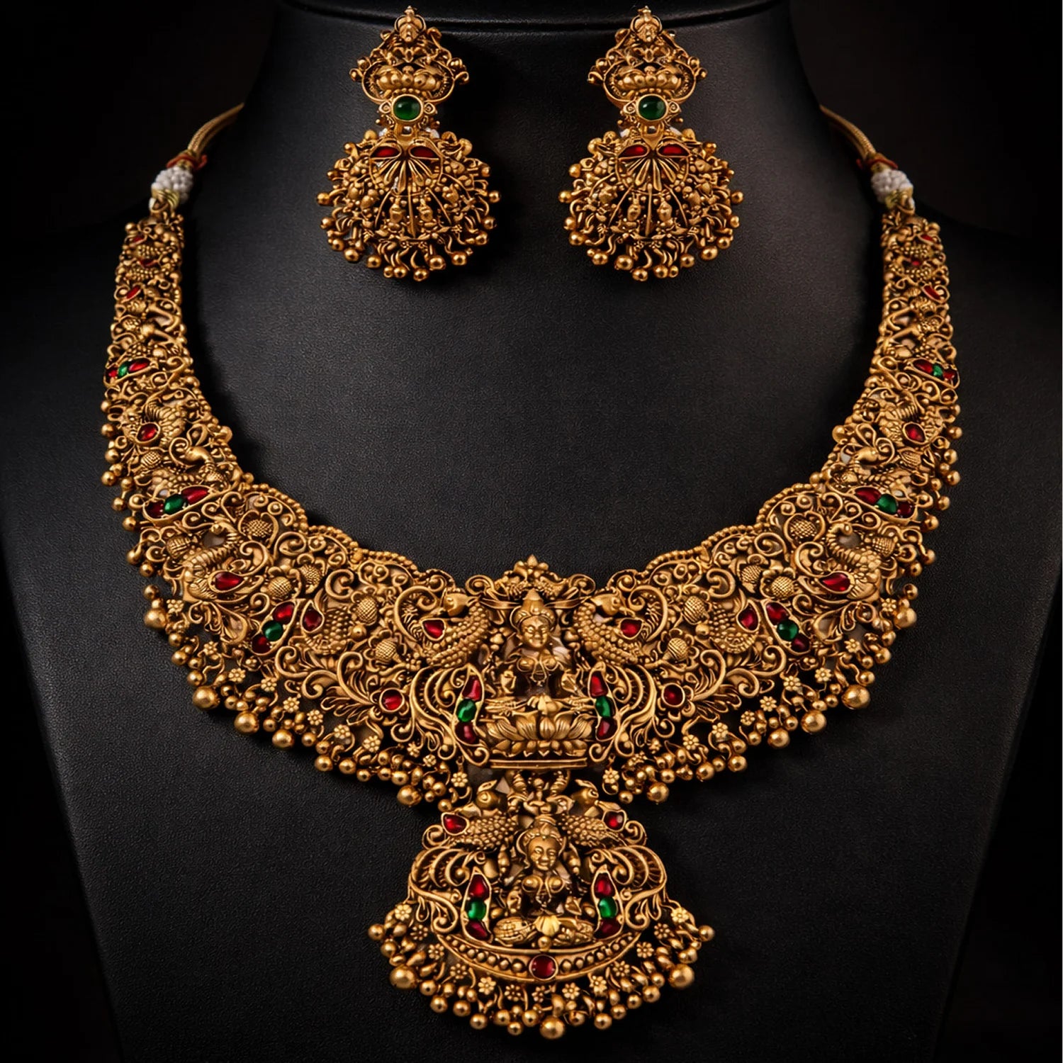 Temple Lakshmi Gold Plated South Indian Necklace Set